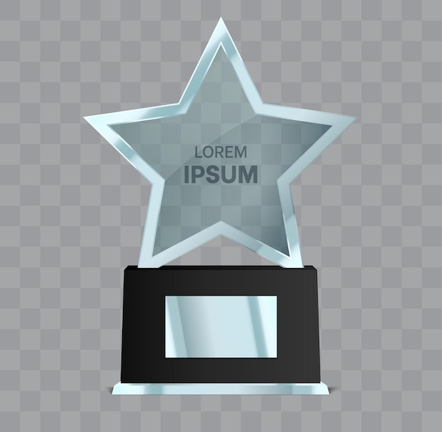 Trophy award isolated star shape transparent glass prize vector illustration