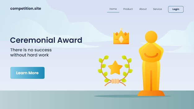 Trophy for ceremonial award with tagline there is no succeess without hard work for website template landing homepage vector illustration