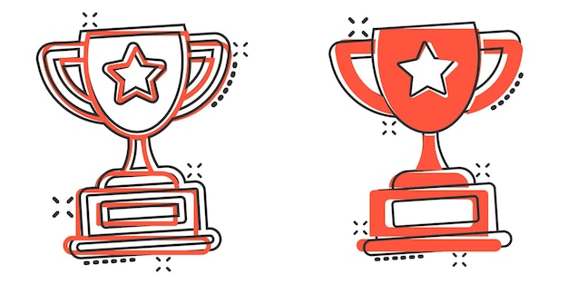 Trophy cup icon in comic style Goblet prize cartoon vector illustration on isolated background Award splash effect sign business concept