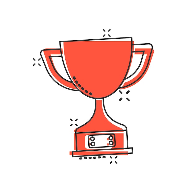 Trophy cup icon in comic style Goblet prize cartoon vector illustration on isolated background Award splash effect sign business concept