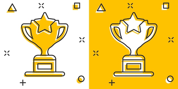 Trophy cup icon in comic style Goblet prize cartoon vector illustration on isolated background Award splash effect sign business concept