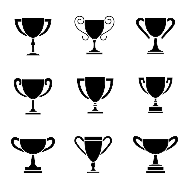 Vector trophy cup trophy cup iconen set silhouette stijl