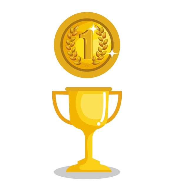 Tazza del trofeo con progettazione dell'illustrazione di vettore dell'icona del premio della moneta