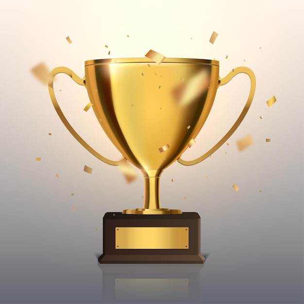 Vector trophy cup with gold confetti gold prize