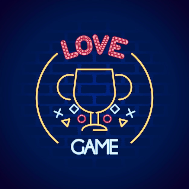 trophy cup with video game buttons in wall neon style icon  illustration 