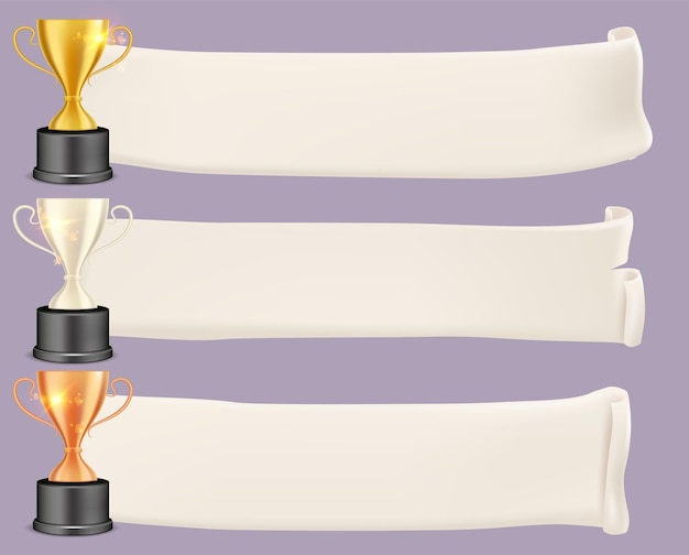 Trophy goblet rewards with medieval abstract ribbons