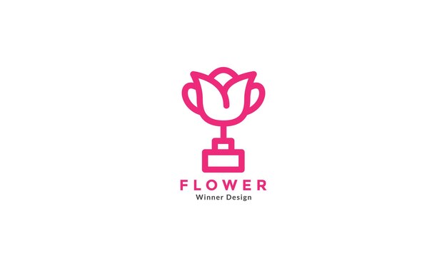 Trophy line with  rose flower logo symbol icon vector graphic design illustration