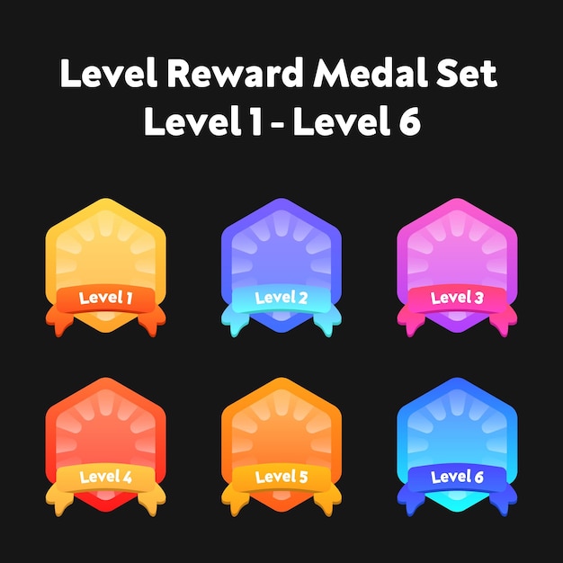 Vector trophy medals set design for games level results vector illustration level medals set design