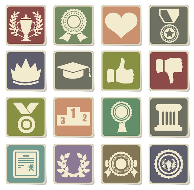 Иконки символов трофеев и призов на картонных этикетках