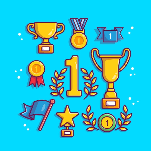 Vector trophy set cartoon vector  illustration. trophy and reward  concept isolated  vector. flat cartoon style