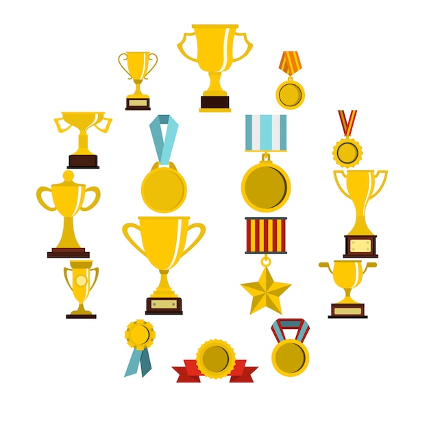 Trophy set flat icons