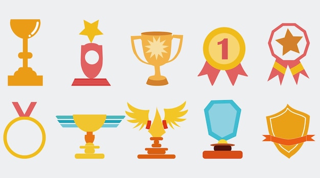 Trophy stickers collection set cartoon style flat design premium vector