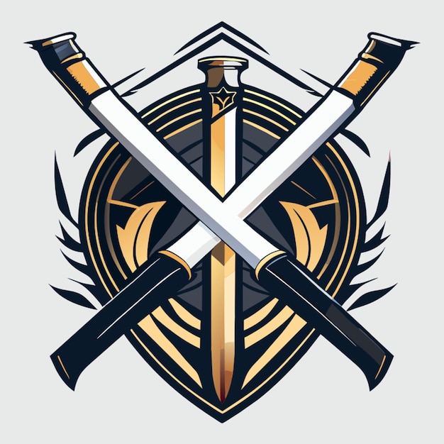 Vector trophy style double swords like mlb logo style vector illustration