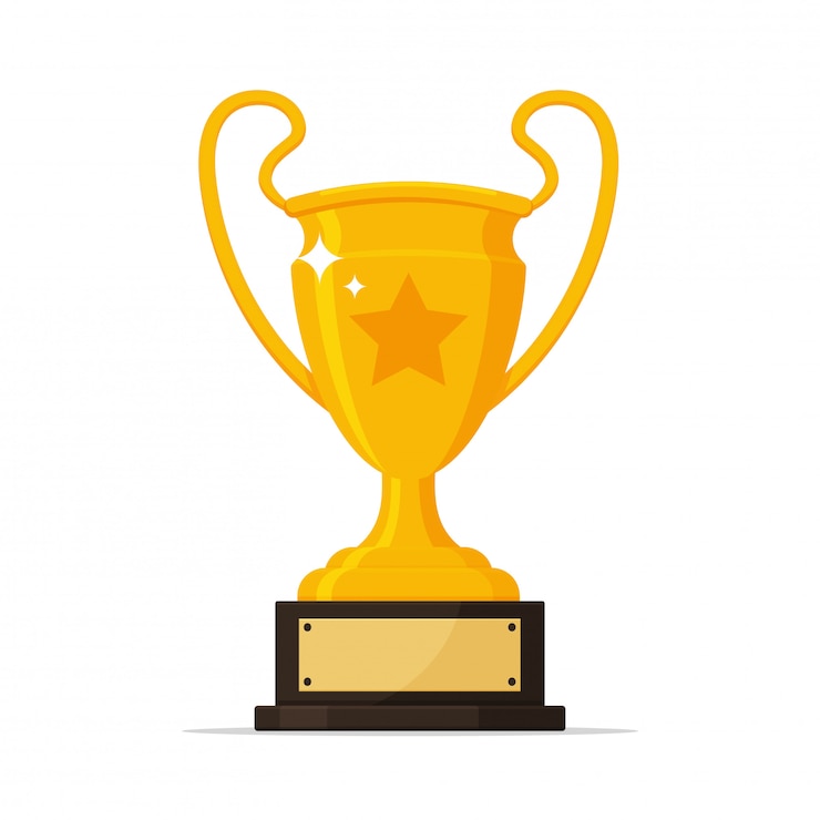 Vector trophy vector. gold trophy with name plate of the winner of the sporting event.