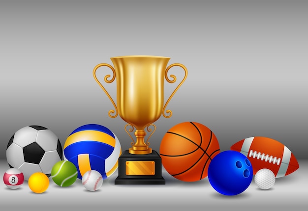 Trophy with ball sports background illustration