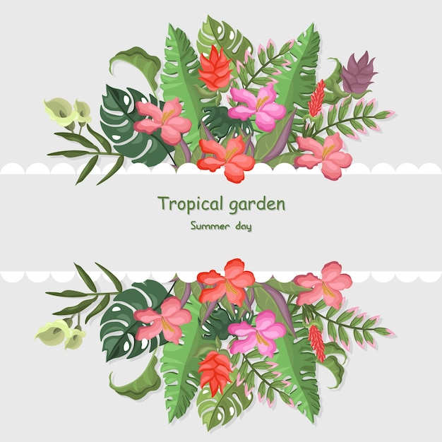 Tropic bladeren banner sjabloon Vectorillustraties achtergrond kleurrijke