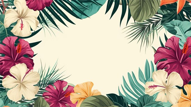 Vector tropic invitation jungle paradise palm print watercolor wedding label poster border greeting exotic