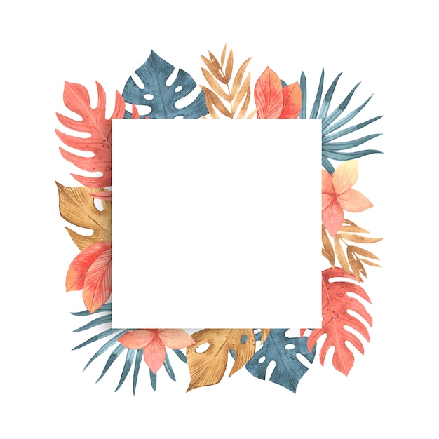 Tropic leaves background with frame for your text.