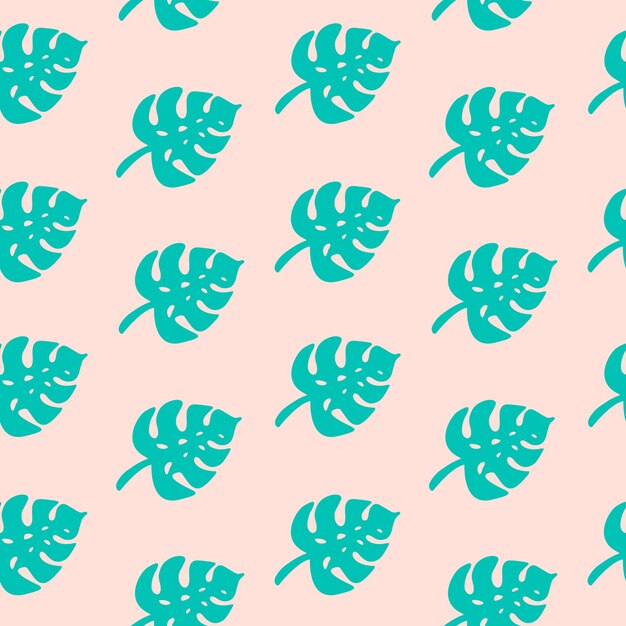 Tropic monstera palm leaves pattern. seamless exotic pattern with blue tropical monstera leaves on pink background. vector illustration of silhouettes foliage. print for textile, packaging, wrapping.