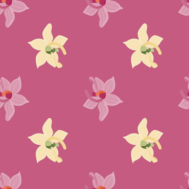 Tropic orchid flowers shapes seamless pattern in doodle style.