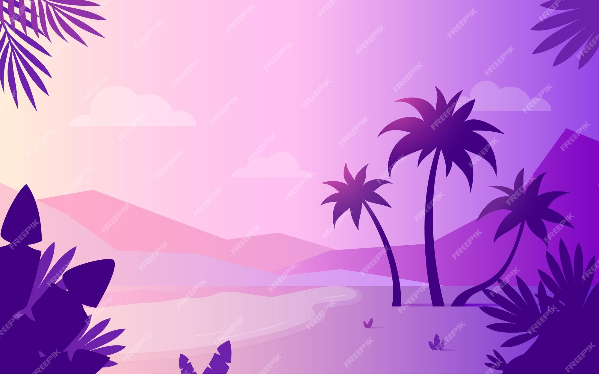 Premium Vector | Tropic palm tree background purple flat wallpaper