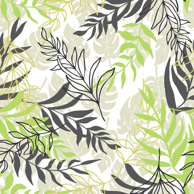 Vector tropical background of monsters and palm leaves vector seamless pattern
