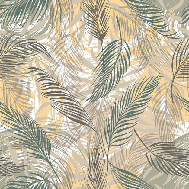 Tropical background palm leaves vector seamless pattern