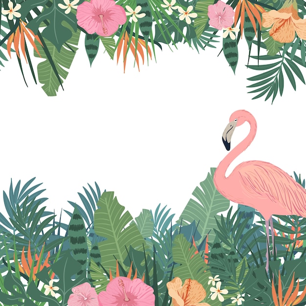 Tropical background with flamingo