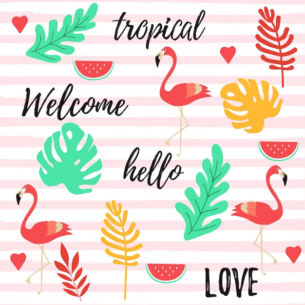 Tropical background with flamingos