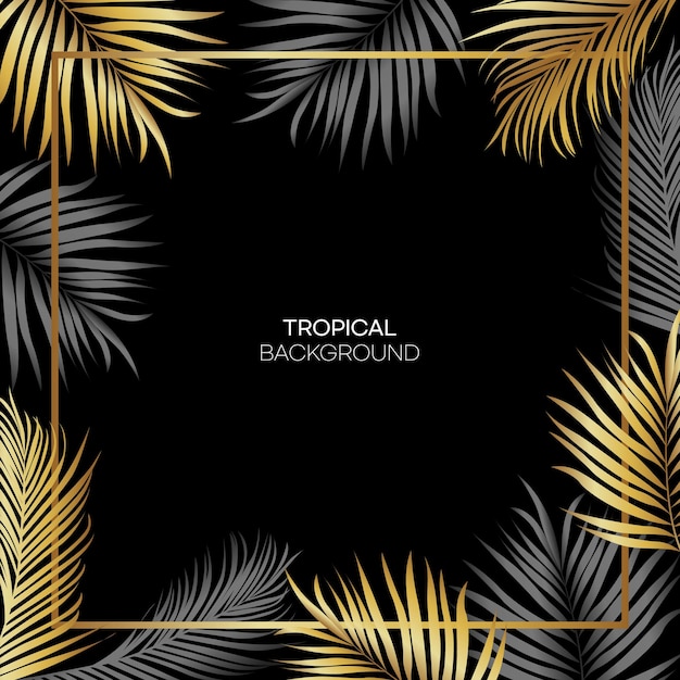 Vector tropical background with palm leaves on a black background