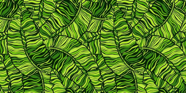 熱帯のバナナの葉のシームレスなパターンジャングルの葉の背景