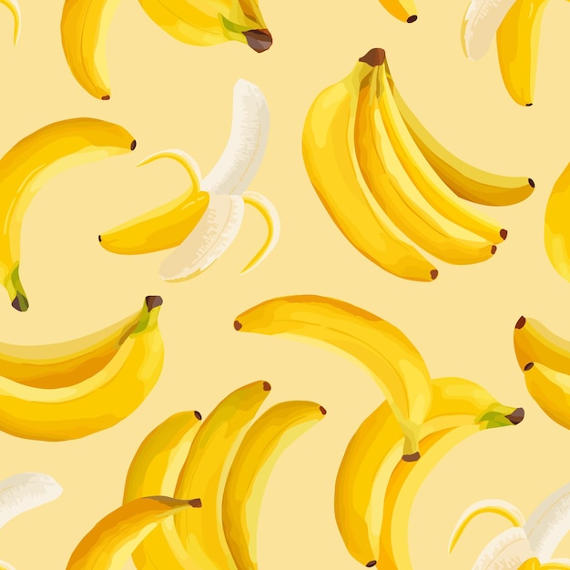열 대 바나나 원활한 벡터 배경입니다. 이국적인 열대 과일 패턴 디자인. 초대장, 현대 포스터, 최소한의 배경, 표지를 위한 수채화 템플릿