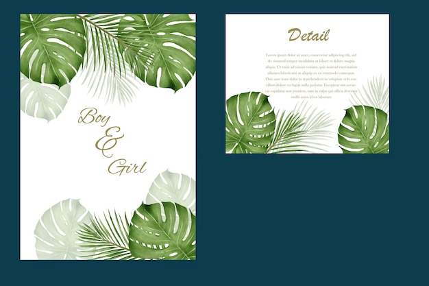 Tropical banner background with realistic summer leaves