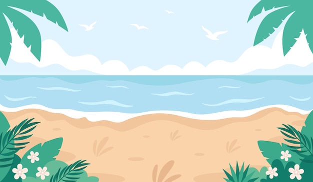 Vector tropical beach landscape hello summer summer vacation ocean shore