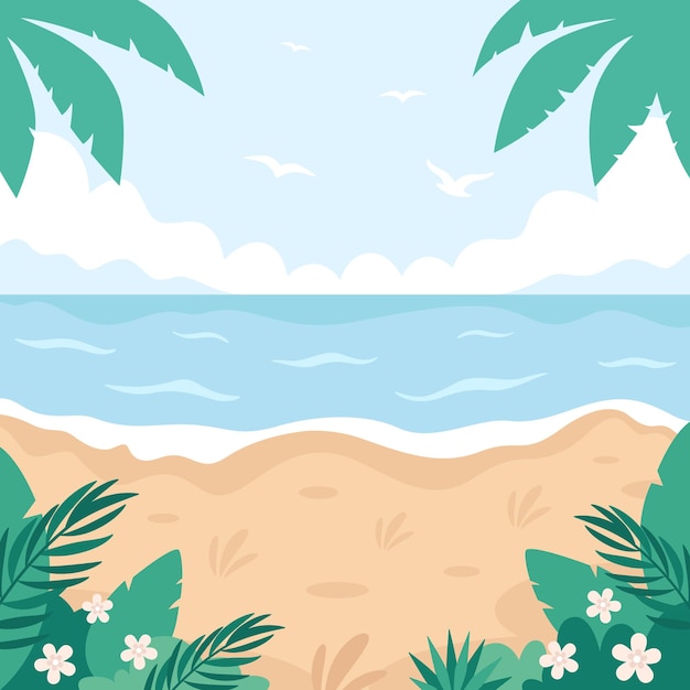 Вектор Тропический пляжный пейзаж привет лето летние каникулы берег океана