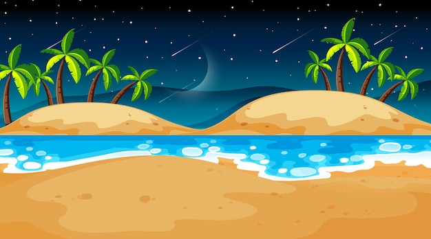 Tropical beach landscape scene at night