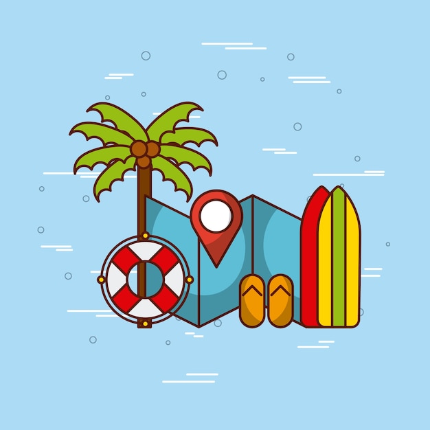 Tropical beach and related icons