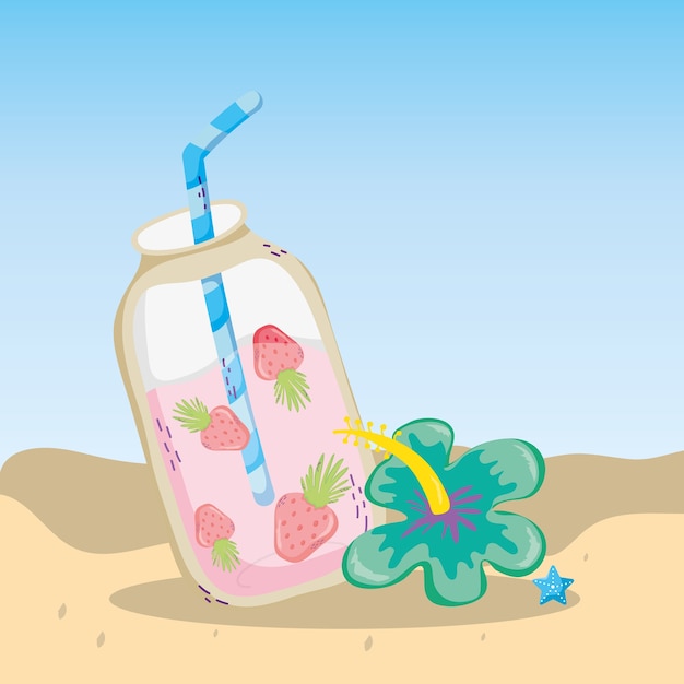 Tropical beach scenery theme cartoon