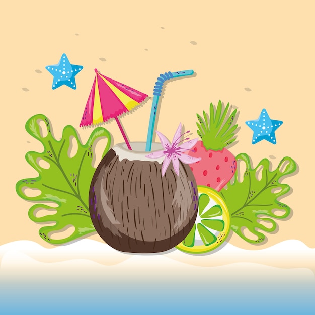 Vector tropical beach scenery theme cartoon