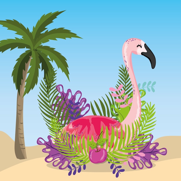 Tropical beach scenery theme cartoon