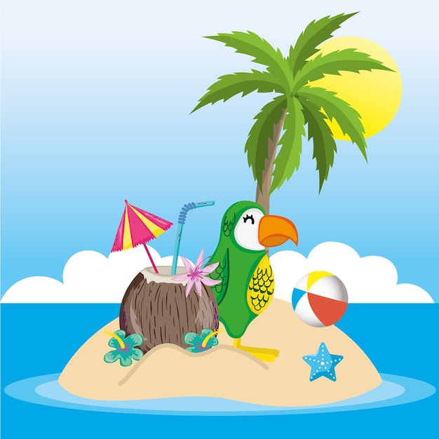 Tropical beach scenery theme cartoon