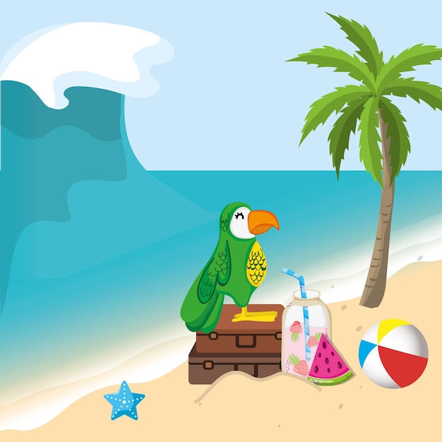 Tropical beach scenery theme cartoon