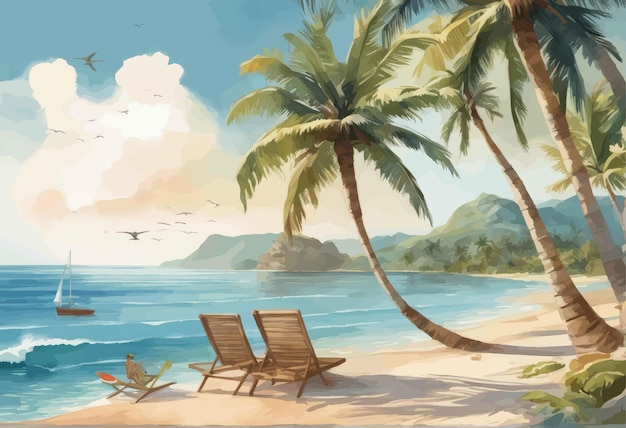 Tropical beach with palm treetropical beach with palm treetropical beach with palm trees and white c