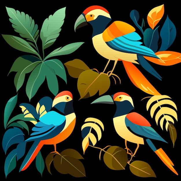 Vettore illustrazioni eps di uccelli tropicali il sogno di un designer