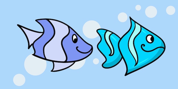 Tropical blue fish with stripes vector cartoon illustration