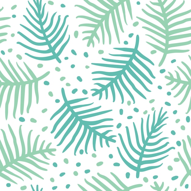 Tropical blue palm or ferm leaves Seamless pattern Vector illustration handdrawn