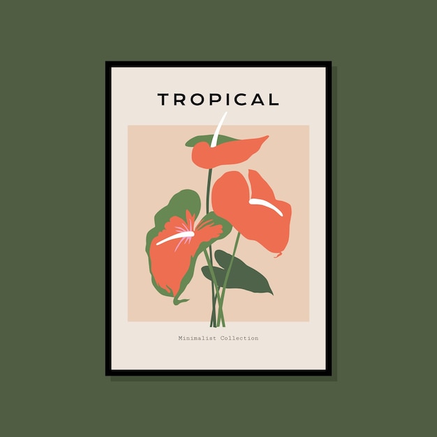 Vettore poster con stampa tropicale e botanica disegnata a mano per la tua collezione d'arte da parete