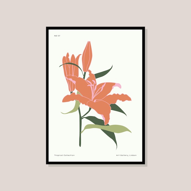 Vector tropical and botanical hand drawn print poster for your wall art collection