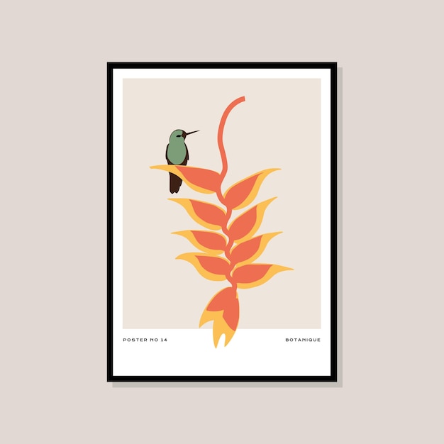 Vettore poster con stampa tropicale e botanica disegnata a mano per la tua collezione d'arte da parete