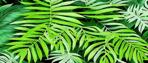 Vector tropical botanical wallpaper background with green leaves and floral elements vector illustration